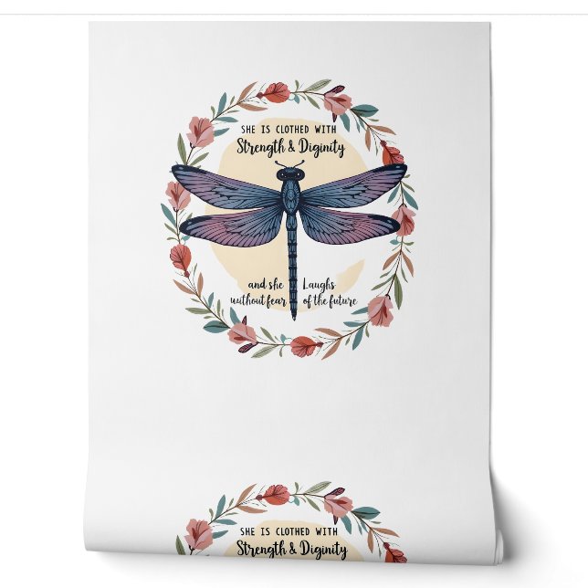 Papier Peint Libellule Florale Boho Elle Est Revêtue De Force (Déroulement)