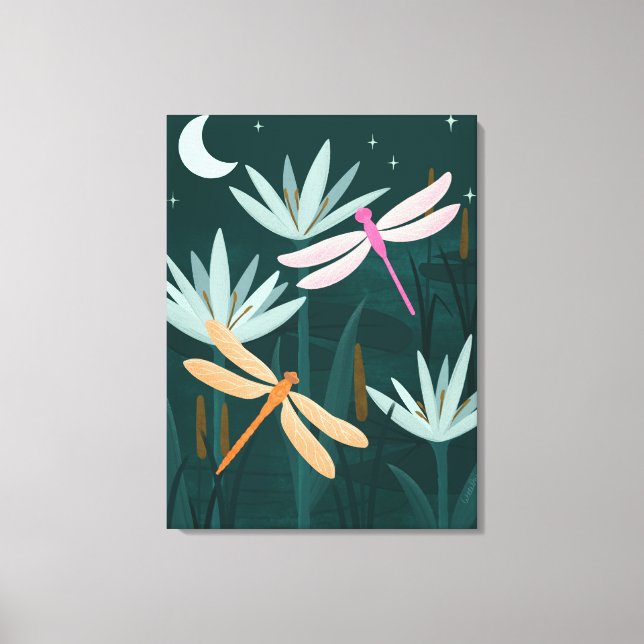 Papier peint libellules roses et orange - Toile (Recto)