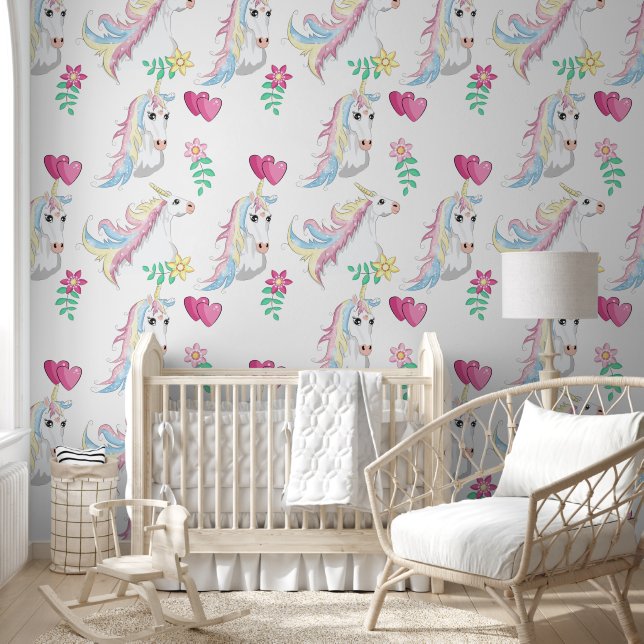 Papier Peint Licorne : Innocence et Fleurs  (Enfants)