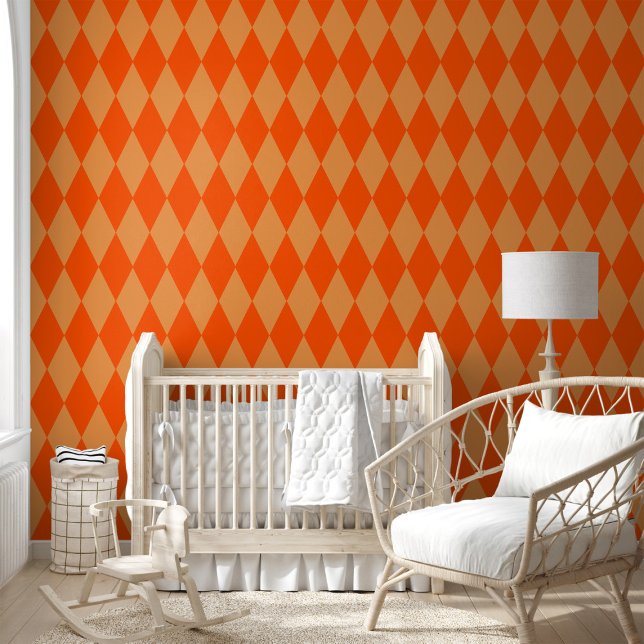 Papier Peint Light and Dark Orange Harlequin Diamonds Checkers  (Créateur téléchargé)