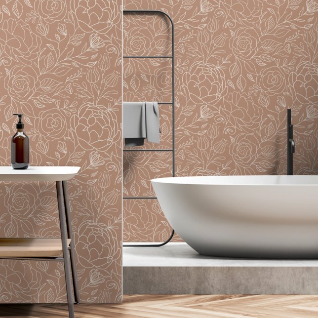 Papier Peint Ligne Beige Dessin Motif botanique fleuri (Créateur téléchargé)