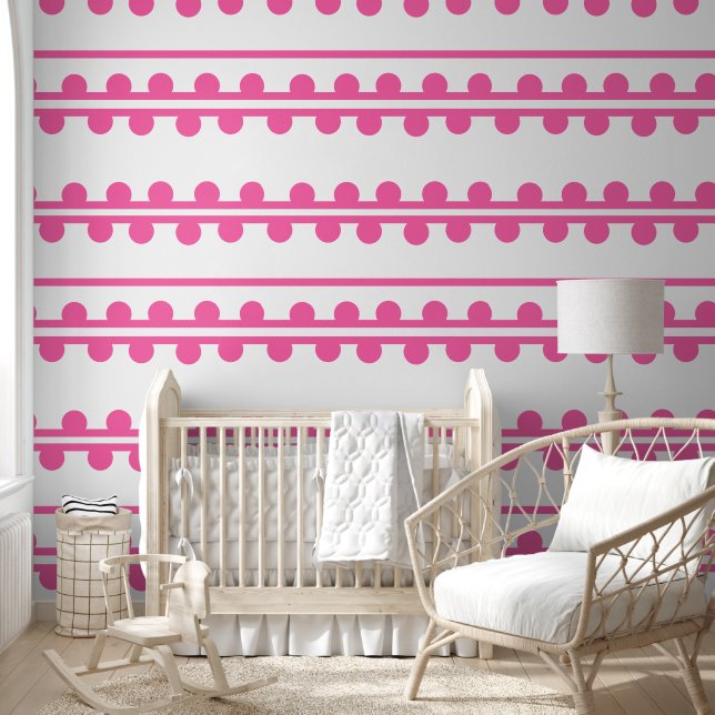 Papier Peint Ligne rose chic et bâton de broyage à point Polka  (Enfants)
