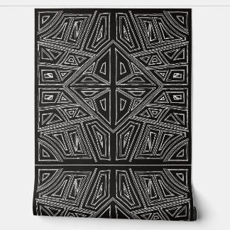Papier Peint Lignes Audacieuses - Carreaux Symétriques - Noir e