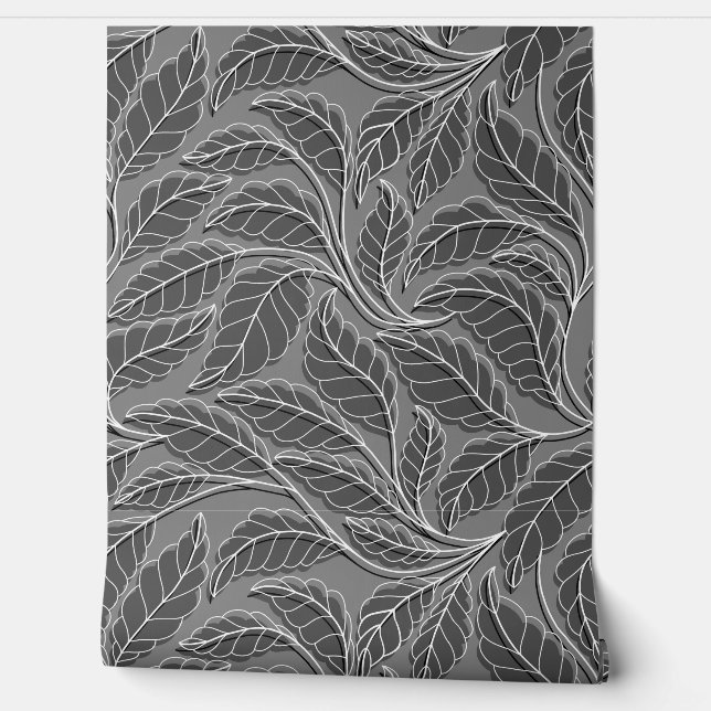 Papier Peint Lignes courbes Branches Feuilles Noir G621 (Déroulement)