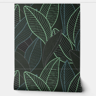 Papier Peint Lignes courbes Branches Feuilles Noir G625