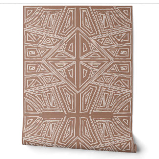 Papier Peint Lignes Gras - Carreau Symétrique - Mocha et Beige