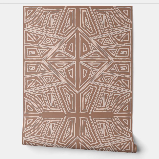 Papier Peint Lignes Gras - Carreau Symétrique - Mocha et Beige (Déroulement)