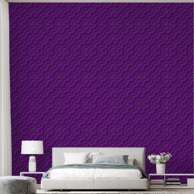 Papier Peint Lignes ondulées violettes psychédéliques (Chambre à coucher)