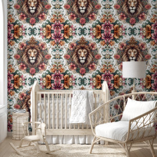 Papier Peint Lion majestueux & Harmonie florale Boho