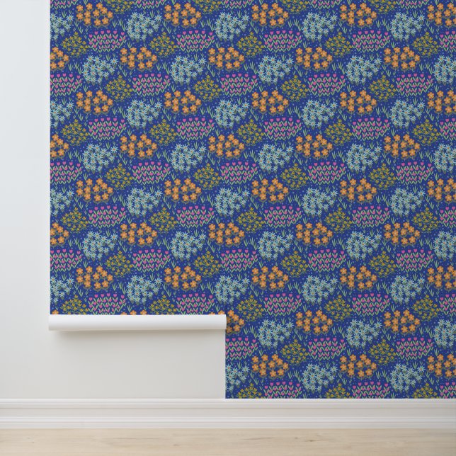 Papier Peint Lit floral bleu (Application)