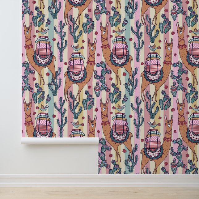 Papier Peint Llamas Sur La Stripe Motif (Application)