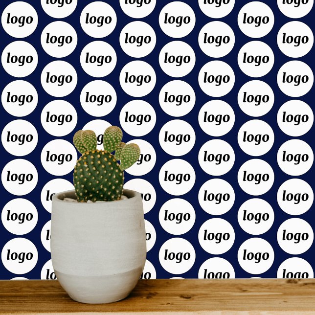 Papier Peint Logo Motif Business Marine Bleu (Simple logo pattern business branding promotional navy blue peel and stick wallpaper)
