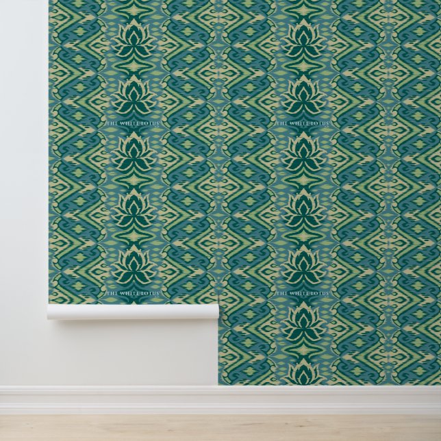 Papier Peint Lotus Ikat Motif - Le Lotus Blanc (Application)