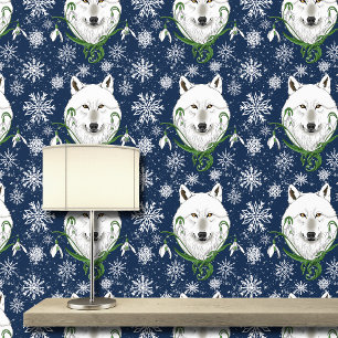 Papier Peint Loup Arctique Blanc Mystique Neige Bleue Galanthus