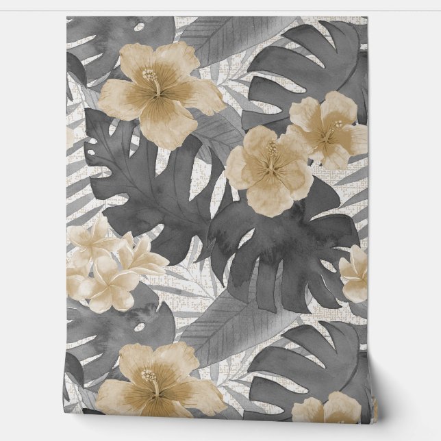 Papier Peint Luana Aquarelle Tropical Floral - Neutral (Déroulement)