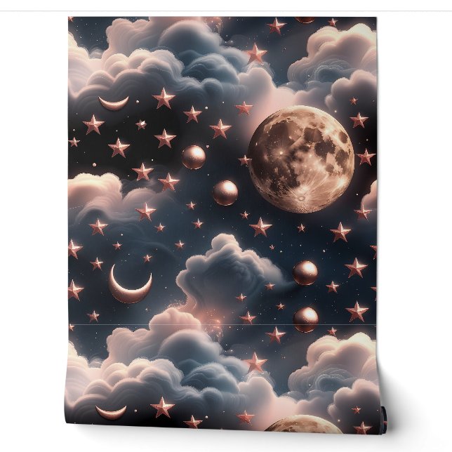 Papier peint - Lune céleste en rose doré luxueux (Déroulement)