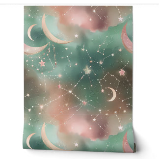 Papier peint - Lune céleste Luxe Vert Sauge Blush