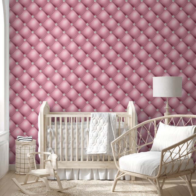 Papier Peint Luxe Diamond Tufted Rose Quilé (Enfants)