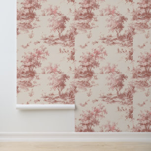 Papier Peint  Luxury Vintage Blush Pink Ivory Toile Jouy French