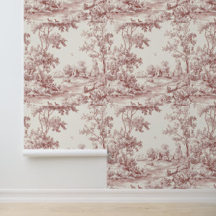 Papier Peint  Luxury Vintage Blush Pink Ivory Toile Jouy French