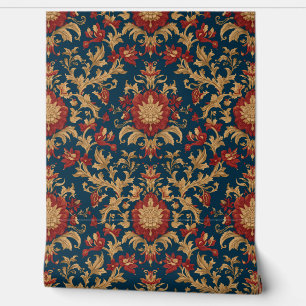 Papier Peint Luxury Vintage British Aristocratic Navy Red Gold