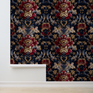 Papier Peint Luxury Vintage British Aristocratic Navy Red Gold