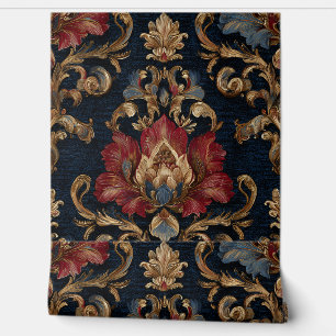 Papier Peint Luxury Vintage British Aristocratic Navy Red Gold