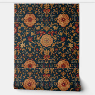 Papier Peint Luxury Vintage British Aristocratic Navy Red Gold