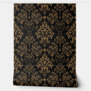 Papier Peint Luxury Vintage Damask Royal Black Floral Gold