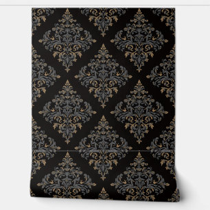 Papier Peint Luxury Vintage Damask Royal Black Floral Gold