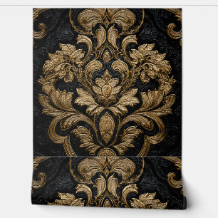 Papier Peint Luxury Vintage Damask Royal Black Floral Gold