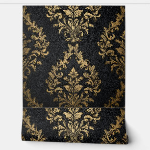 Papier Peint Luxury Vintage Damask Royal Black Floral Gold