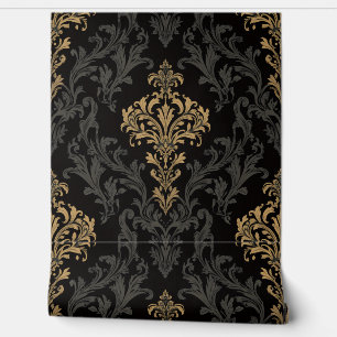 Papier Peint Luxury Vintage Damask Royal Black Floral Gold