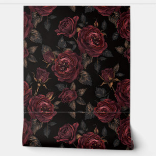 Papier Peint Luxury Vintage Dark Victorian Floral Burgundy Rose