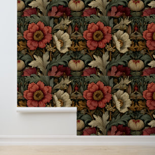 Papier Peint Luxury Vintage Floral British Burgundy Beige,