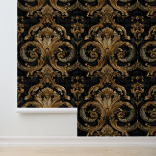 Papier Peint Luxury Vintage French Baroque Black Gold Royal