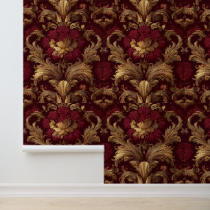 Papier Peint Luxury Vintage French Baroque Burgundy Gold Floral