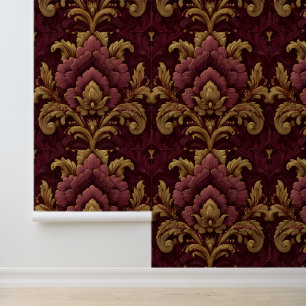 Papier Peint Luxury Vintage French Baroque Burgundy Gold Floral