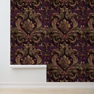 Papier Peint Luxury Vintage French Baroque Burgundy Gold Floral