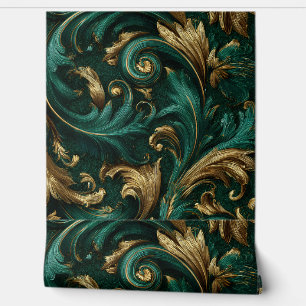 Papier Peint Luxury Vintage French Baroque Emerald Green Gold