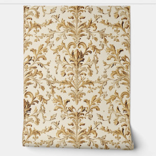 Papier Peint Luxury Vintage French Baroque Floral Gold Cream