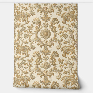 Papier Peint Luxury Vintage French Baroque Floral Gold Cream