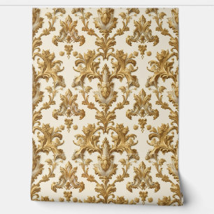 Papier Peint Luxury Vintage French Baroque Floral Gold Cream