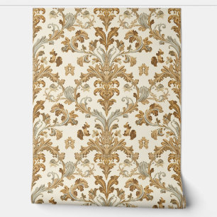 Papier Peint Luxury Vintage French Baroque Floral Gold Cream