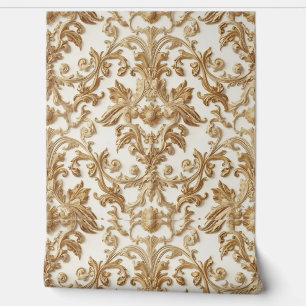 Papier Peint Luxury Vintage French Baroque Floral Gold Cream