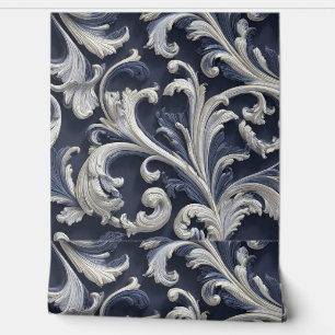 Papier Peint Luxury Vintage French Baroque Navy Blue Ivory