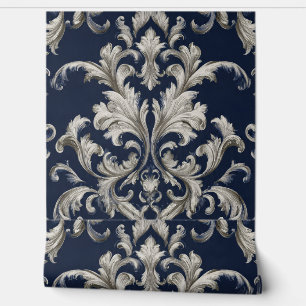 Papier Peint Luxury Vintage French Baroque Navy Blue Ivory