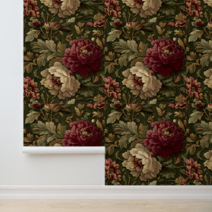 Papier Peint Luxury Vintage Olive Green Burgundy Beige British