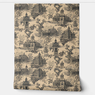 Papier Peint  Luxury Vintage Toile Jouy Black Ink Beige French