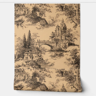 Papier Peint  Luxury Vintage Toile Jouy Black Ink Beige French